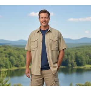 Columbia PFG Fishing Shirt Khaki Button Up Vented Mens Size XL